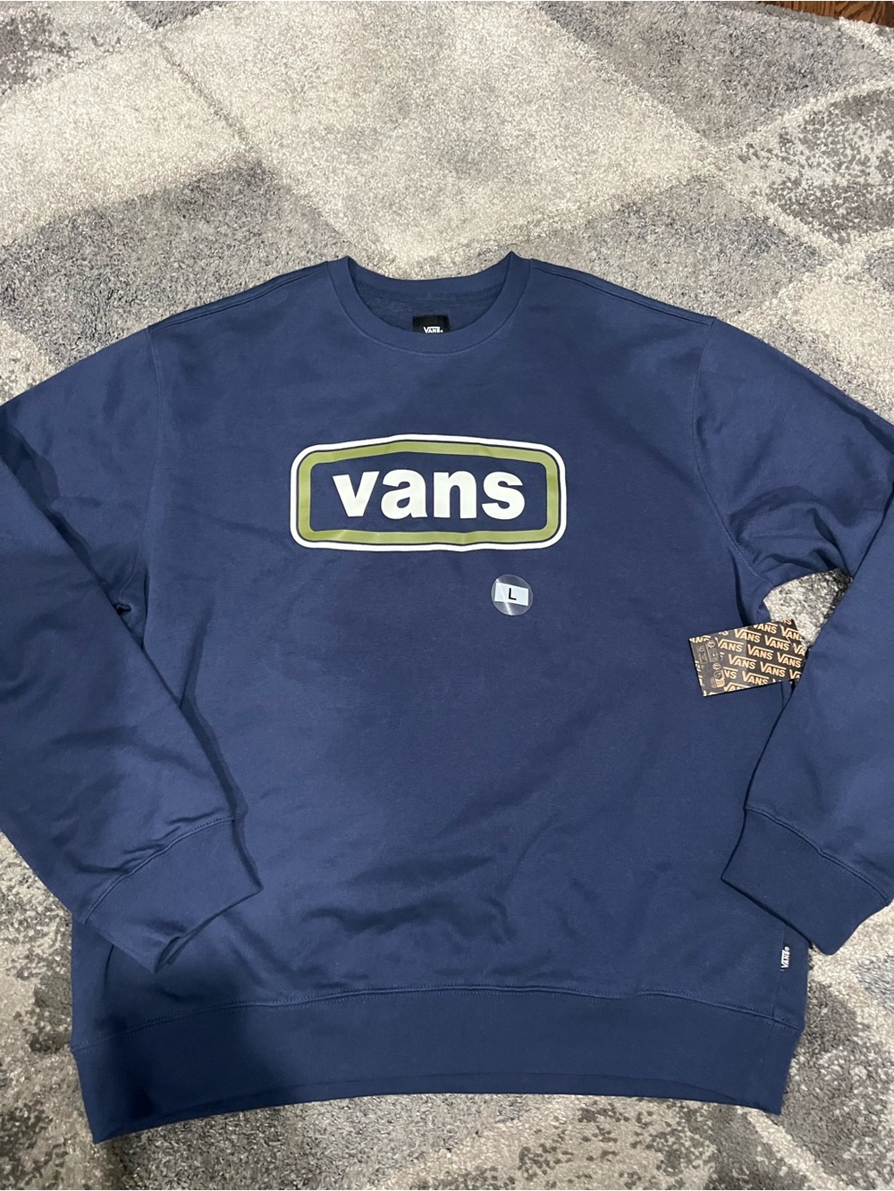 Vans Navy Crewneck Sweatshirt with White and Olive Logo Size L